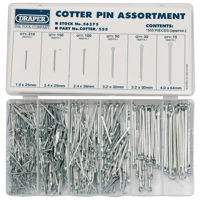 Draper Split Pin Assortment (555 Piece) - COTTER/555
