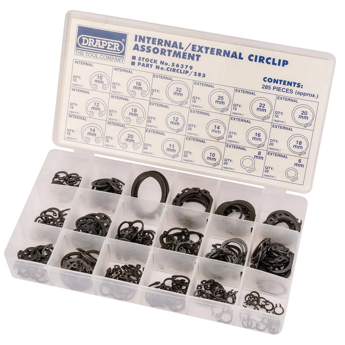Draper Internal and External Circlip Assortment (285 Piece) - CIRCLIP/285