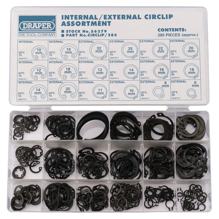Draper Internal and External Circlip Assortment (285 Piece) - CIRCLIP/285