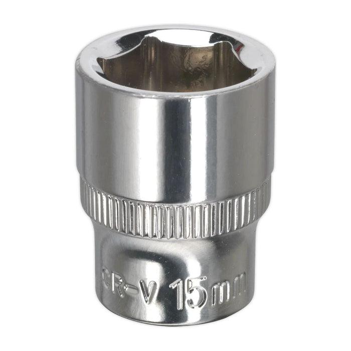 Sealey WallDrive Socket 15mm 3/8"Sq Drive Fully Polished SP3815 Sealey - Town Tools 