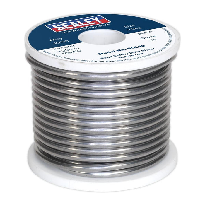 Sealey Solder Wire Quick Flow 3.25mm/10SWG 40/60 0.5kg Reel SOL10 Sealey - Town Tools 