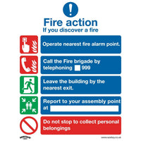 Sealey Safe Conditions Safety Sign Fire Action Without Lift Rigid Plastic