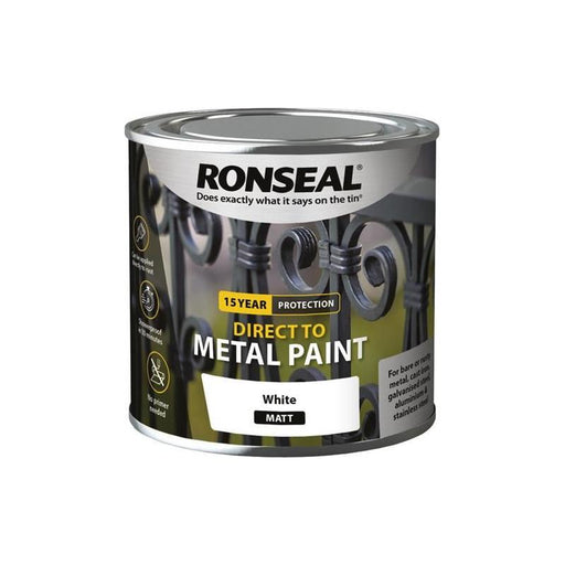 Ronseal Direct to Metal Paint White Matt 250ml Ronseal - Town Tools