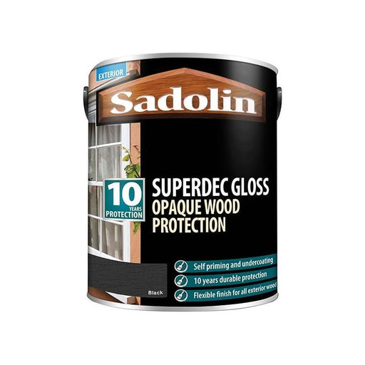 Sadolin Superdec Opaque Wood Protection Black Gloss 5 litre Sadolin - Town Tools