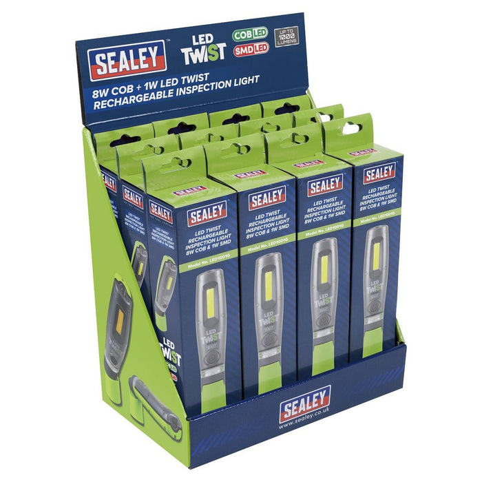 Sealey LED Twist Rechargeable Inspection Light, Green - Box of 12 LED1001GDB Sealey - Town Tools 