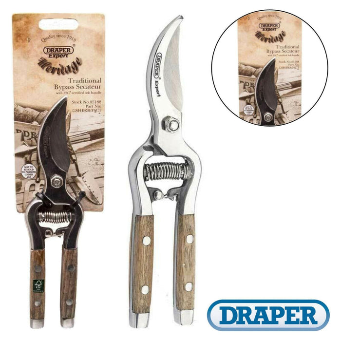 Draper Bypass Secateurs with Ash Handles, 210mm 85188 Draper - Town Tools 