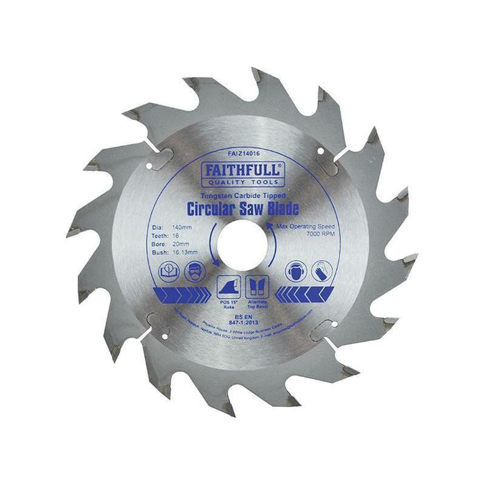 Faithfull TCT Circular Saw Blade 140 x 20mm x 16T POS Faithfull - Town Tools