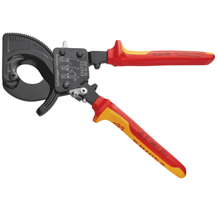 KNIPEX 95 36 250 VDE Heavy Duty Cable Cutter, Ratchet Action, 250mm - 95 36 250