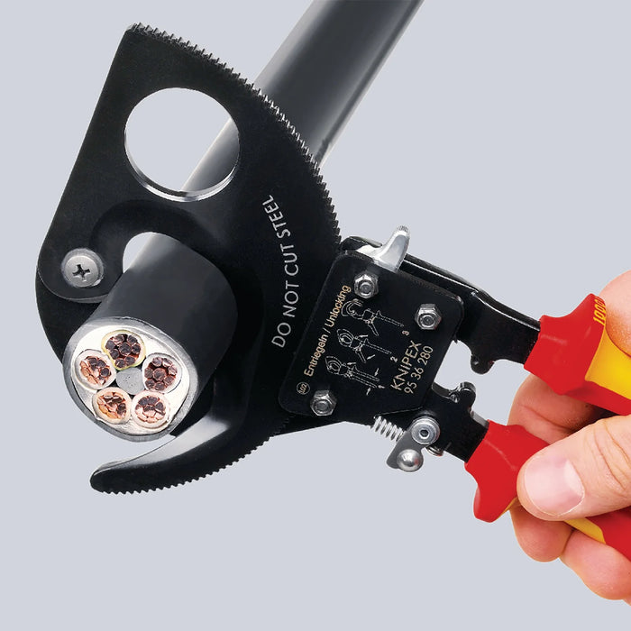 KNIPEX 95 36 250 VDE Heavy Duty Cable Cutter, Ratchet Action, 250mm - 95 36 250