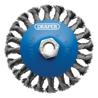 Draper Steel Bevelled Twist-Knot Wire Wheel Brush, 115mm, M14