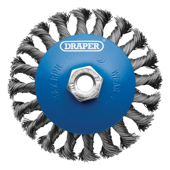 Draper Steel Bevelled Twist-Knot Wire Wheel Brush, 115mm, M14 Draper - Town Tools
