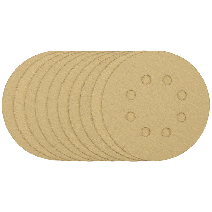 Draper Gold Sanding Discs with Hook & Loop, 125mm, 120 Grit, 8 Dust Extraction