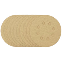 Draper Gold Sanding Discs with Hook & Loop, 125mm, 180 Grit, 8 Dust Extraction