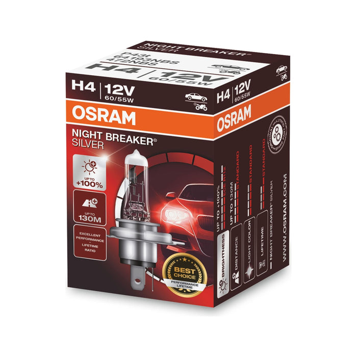 Osram NIGHT BREAKER SILVER H4, +100% more brightness, halogen headlamp, 64193NBS Osram - Town Tools 