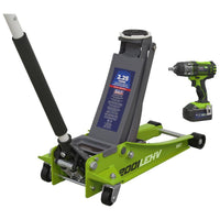 Sealey 2.2 Tonne Trolley Jack & 18V Cordless Impact Wrench - Green 2001LEHVCOMBO