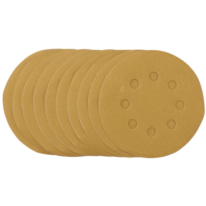 Draper Gold Sanding Discs with Hook & Loop, 125mm, 240 Grit, 8 Dust Extraction