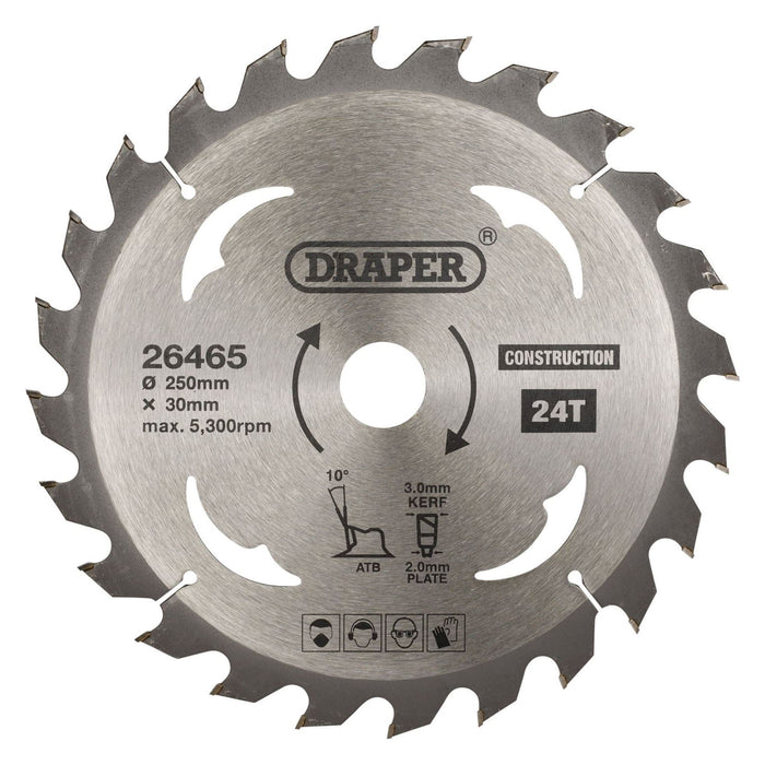 Draper TCT Construction Circular Saw Blade, 250 x 30mm, 24T 26465