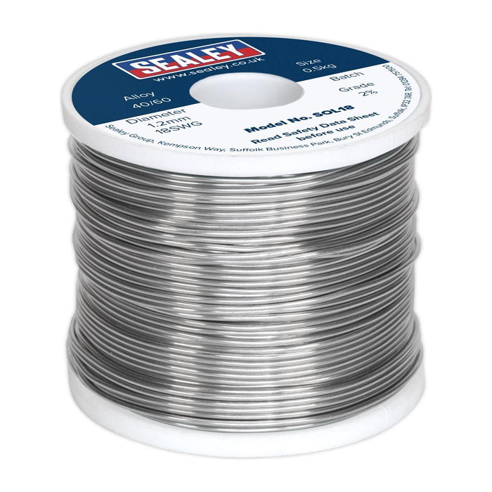 Sealey Solder Wire Quick Flow 1.2mm/18SWG 40/60 0.5kg Reel SOL18 Sealey - Town Tools 