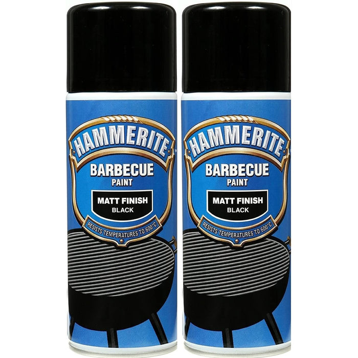 2x Hammerite BBQ Barbecue Spray Paint Aerosol 400ml Hi-Heat Matt Black