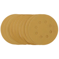 Draper Gold Sanding Discs with Hook & Loop, 125mm, 320 Grit, 8 Dust Extraction