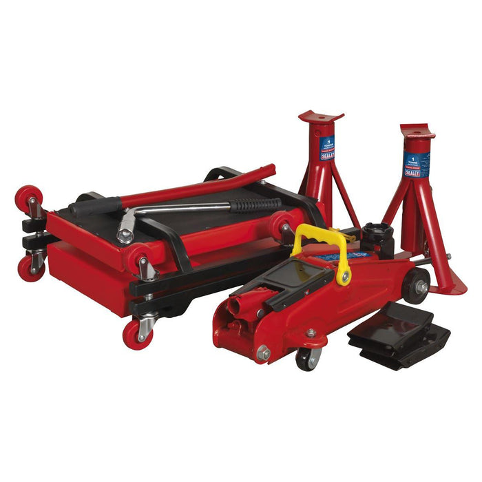 Sealey Lifting Kit 5pc 2 Tonne (Inc Jack AXLe Stands Creeper Chocks & Wrench)