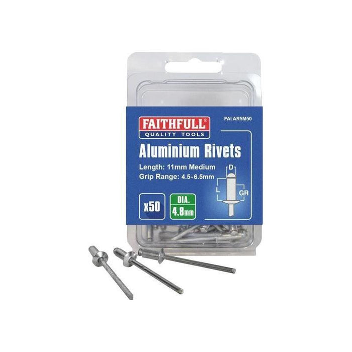 Faithfull Aluminium Rivets 4.8 x 11mm Medium Pre-Pack of 50 Faithfull - Town Tools
