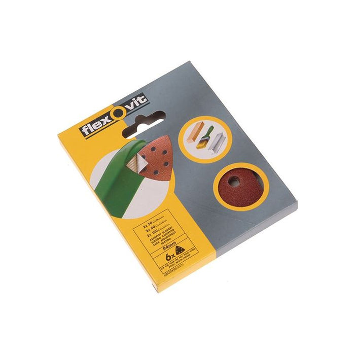 Flexovit Delta Hook & Loop Sanding Sheets 94mm Assorted (Pack 6) Flexovit - Town Tools