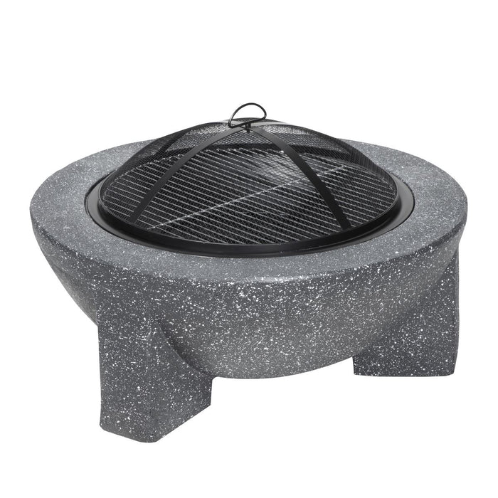 Dellonda Round MgO Fire Pit with BBQ Grill Ø75cm Safety Mesh Screen - Dark Grey