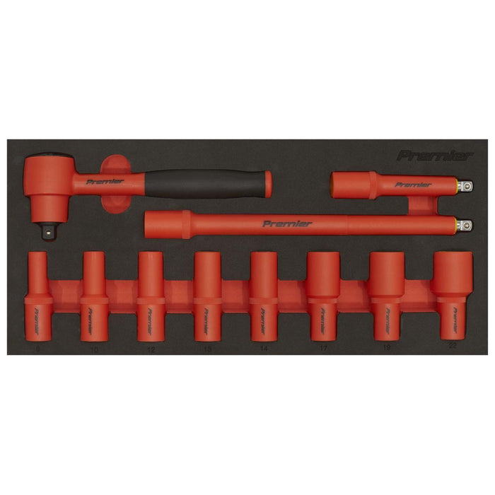 Premier Insulated Socket Set with Tool Tray 3/8"Sq Drive 11pc - VDE Approved Sealey Premier - Town Tools 