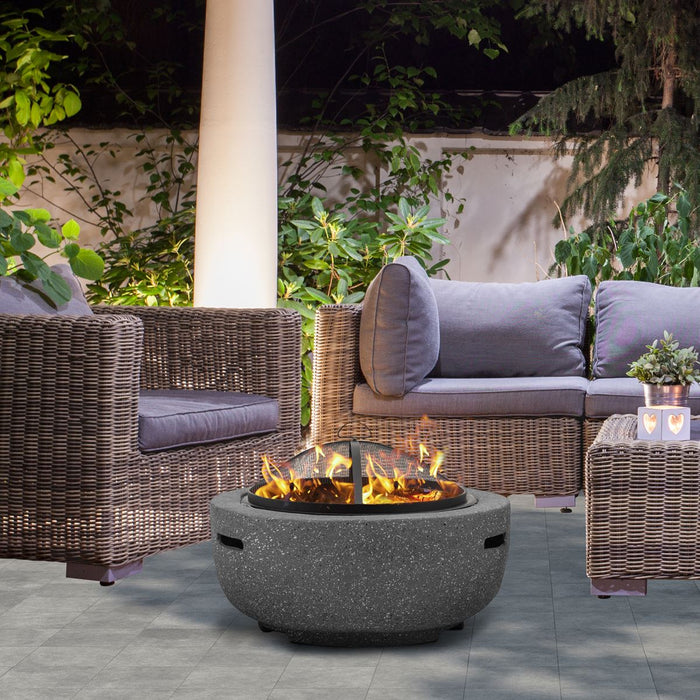 Dellonda Round MgO Fire Pit with BBQ Grill Ø60cm Safety Mesh Screen - Dark Grey