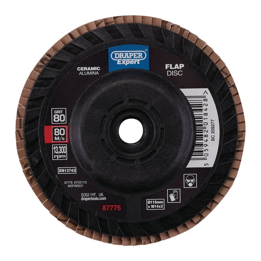 Draper Expert Ceramic Flap Disc, 115mm, M14, 80 Grit 87776 Draper - Town Tools 