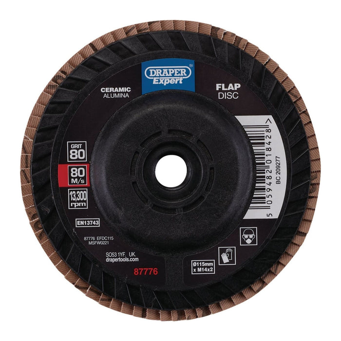 Draper Expert Ceramic Flap Disc, 115mm, M14, 80 Grit 87776 Draper - Town Tools 