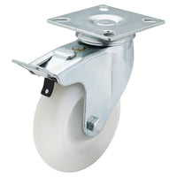 Draper Swivel Plate Fixing Nylon Wheel with Brake, 100mm Diameter, S.W.L. 125kg
