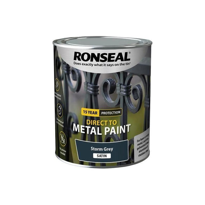 Ronseal Direct to Metal Paint Storm Grey Satin 750ml Ronseal - Town Tools
