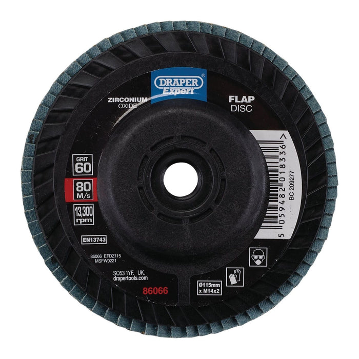 Draper Expert Zirconium Oxide Flap Disc, 115mm, M14, 60 Grit 86066 Draper - Town Tools 