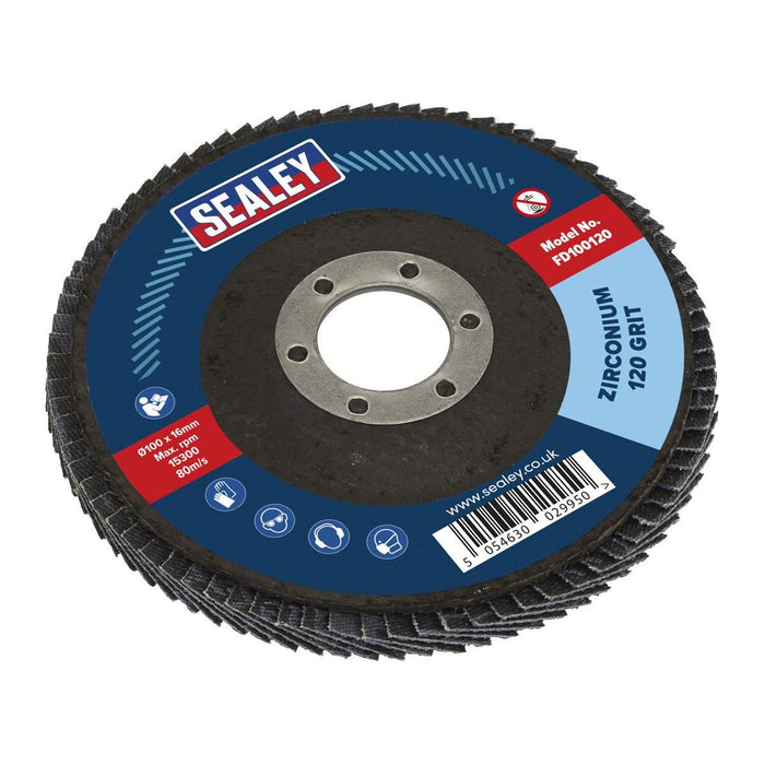 Sealey Flap Disc Zirconium100mm16mm Bore 120Grit FD100120 Sealey - Town Tools 