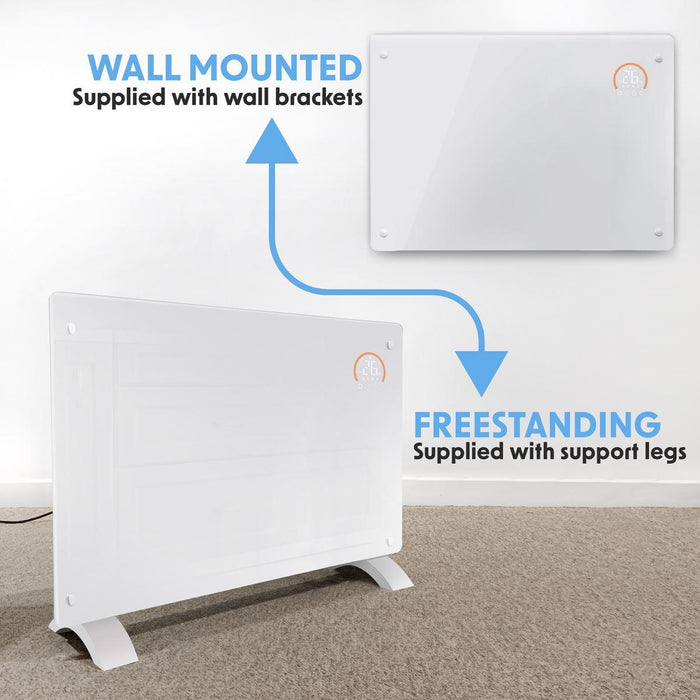 Baridi 2000W Electric Glass Panel Heater with 24/7 Timer, Remote Control & Wi-Fi - White Baridi - Town Tools