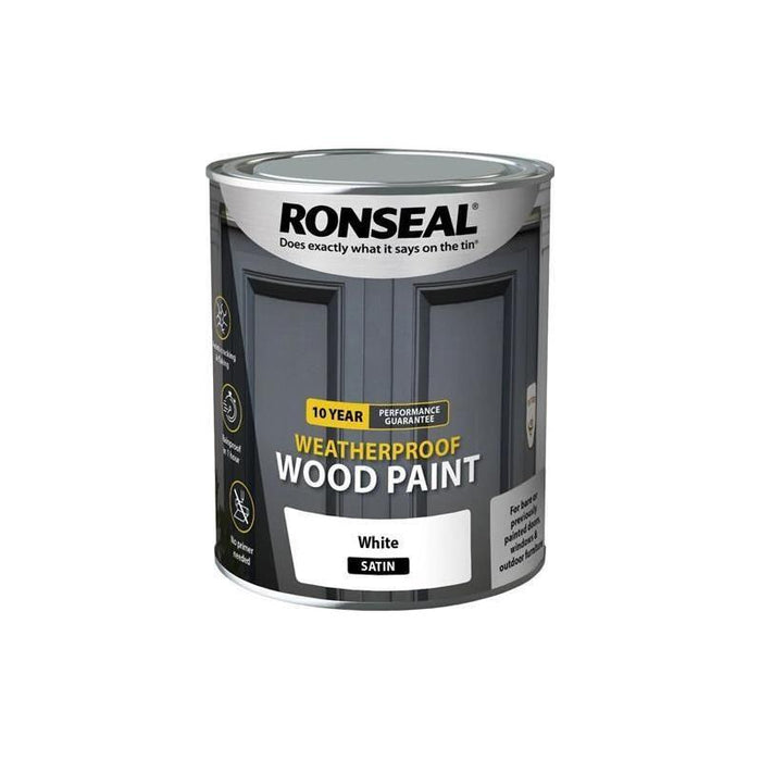 Ronseal 10 Year Weatherproof Wood Paint White Satin 750ml Ronseal - Town Tools