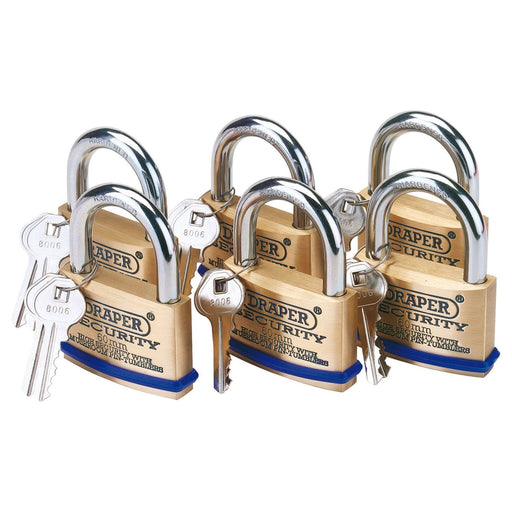 Draper Solid Brass Padlocks with Hardened Steel Shackle, 60mm (Pack of 6) 67663 Draper - Town Tools 