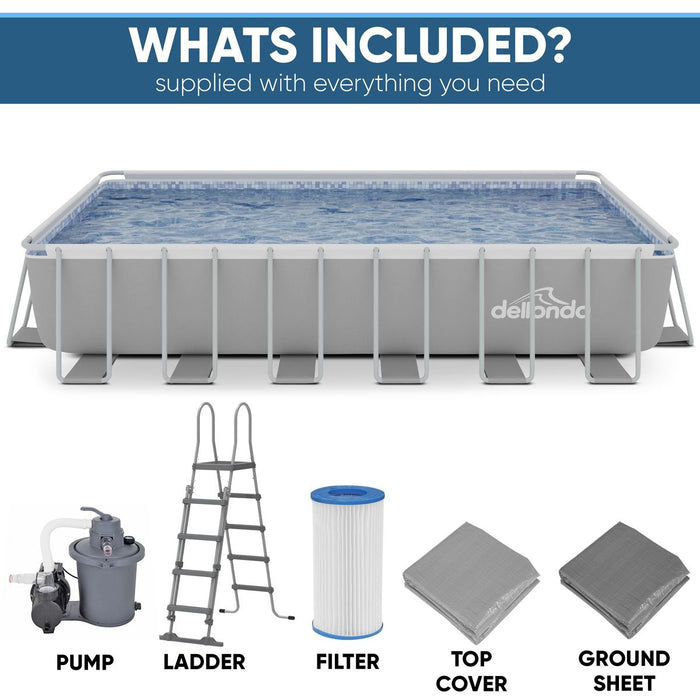 Dellonda Steel Frame Rectangular Swimming Pool - Step Ladder & Filter Pump 25ft