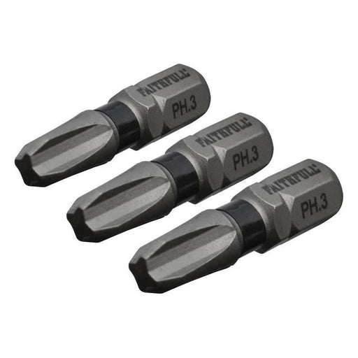 Faithfull Phillips Impact Screwdriver Bits PH3 x 25mm (Pack 3) Faithfull - Town Tools