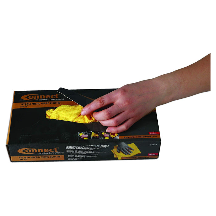 Connect Microfibre Yellow Cloths in Dispenser Box 20pc 35358 Tool Connection - Town Tools 