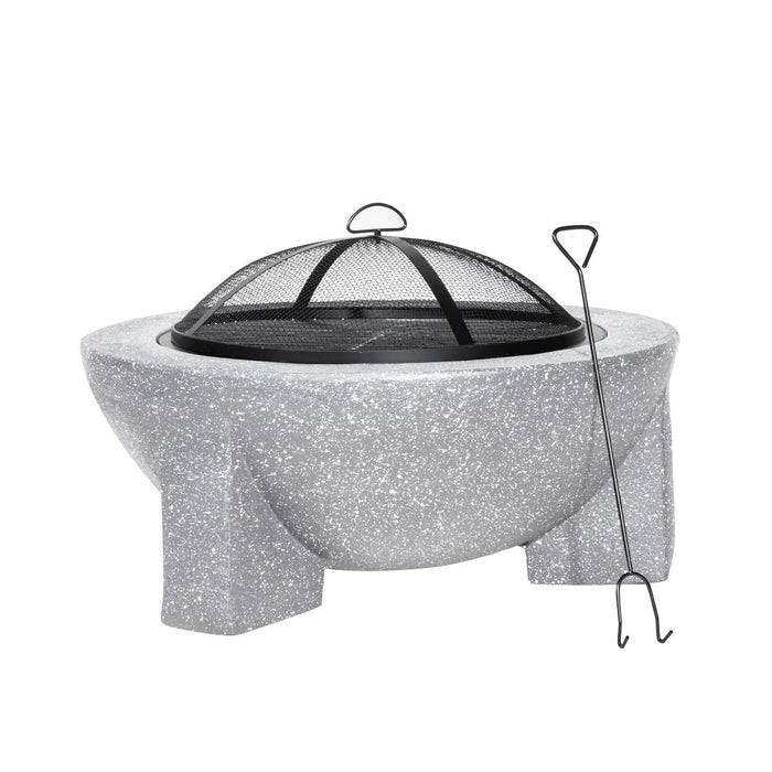 Dellonda Round MgO Fire Pit with BBQ Grill Ø75cm Safety Mesh Screen - Light Grey