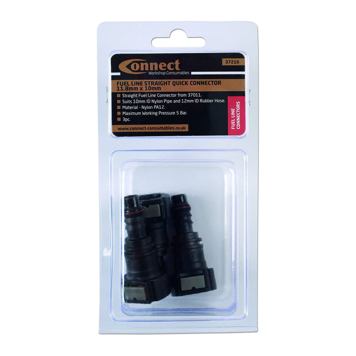 Connect Straight Fuel Line Quick Connectors 11.8 x 10mm 3pc 37216 Tool Connection - Town Tools 