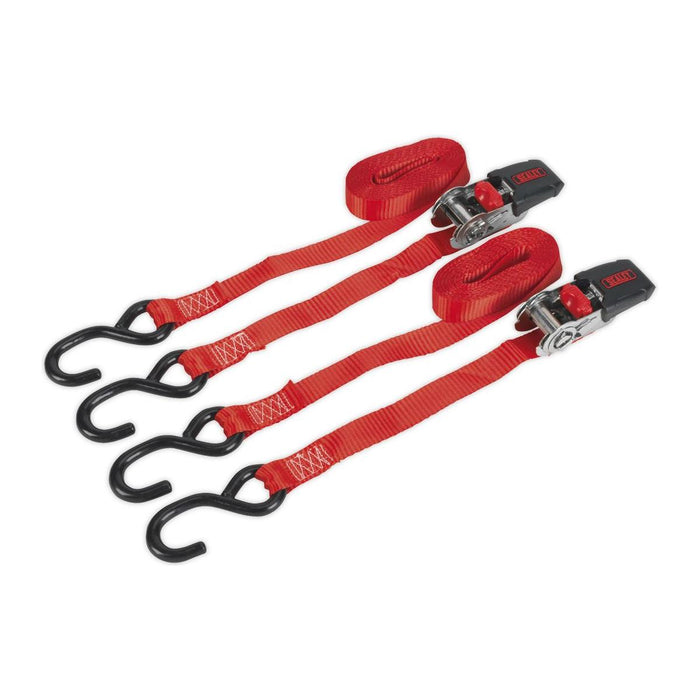 Sealey Ratchet Tie Down 25mm x 4m Polyester Webbing with S-Hooks 800kg Breaking Sealey - Town Tools 