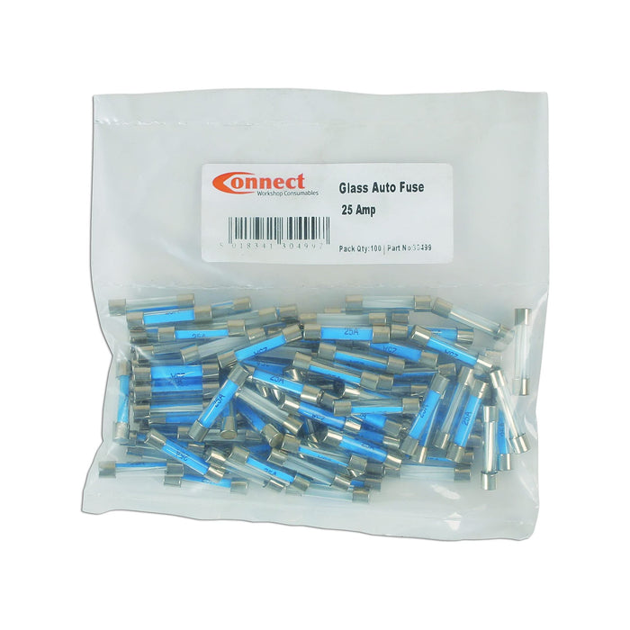 Connect Glass Auto Fuses 25A 100pc 30499 Tool Connection - Town Tools 