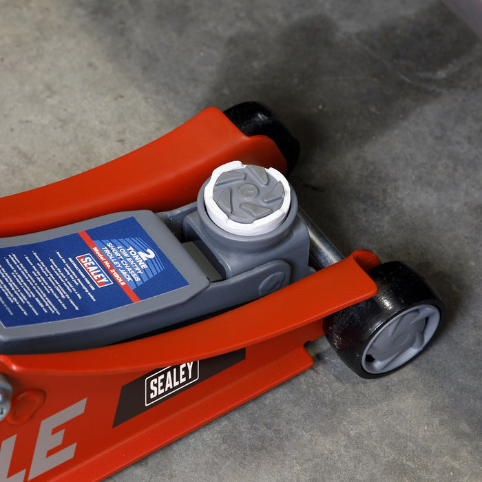 Sealey 180 Handle Low Profile Short Chassis Trolley Jack 2 Tonne - Red 2180LE Sealey - Town Tools 