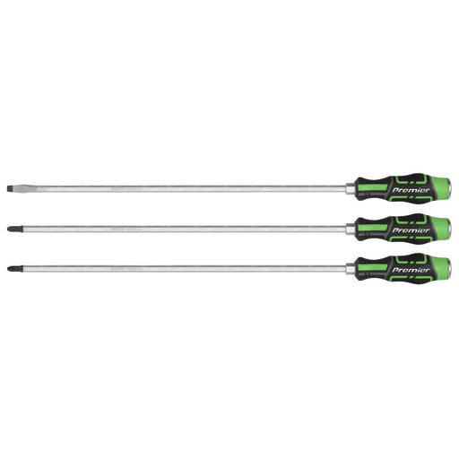 Premier Extra-Long Hammer-Thru Screwdriver Set 450mm 3pc - Hi-Vis Green Sealey Premier - Town Tools 