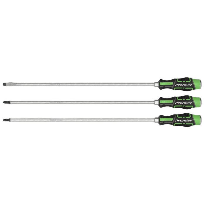 Premier Extra-Long Hammer-Thru Screwdriver Set 450mm 3pc - Hi-Vis Green Sealey Premier - Town Tools 