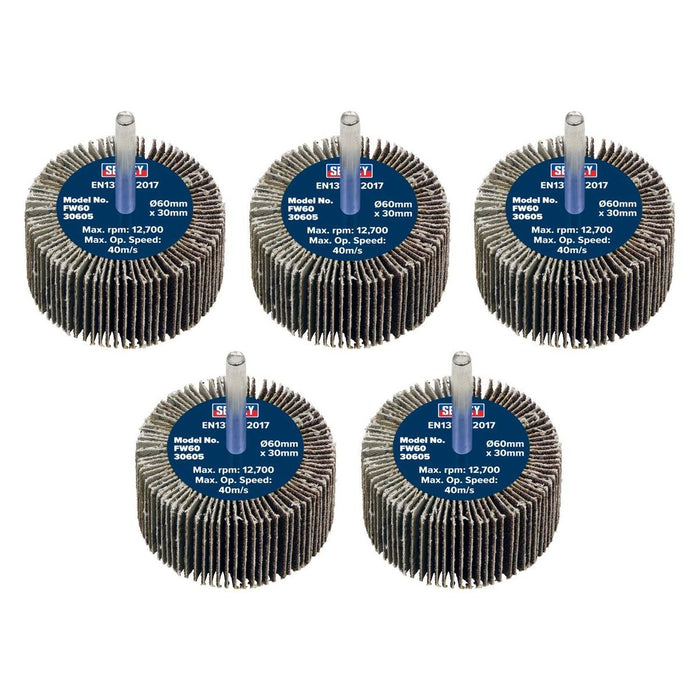 Sealey 60 x 30mm Abrasive Flap Wheel on 6mm Shaft 60Grit - Pack of 5 FW6030605 Sealey - Town Tools 